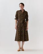 Load image into Gallery viewer, Avery Midi Shirtwaist Dress in Brown/Multi Woodland Print Lightweight Corduroy
