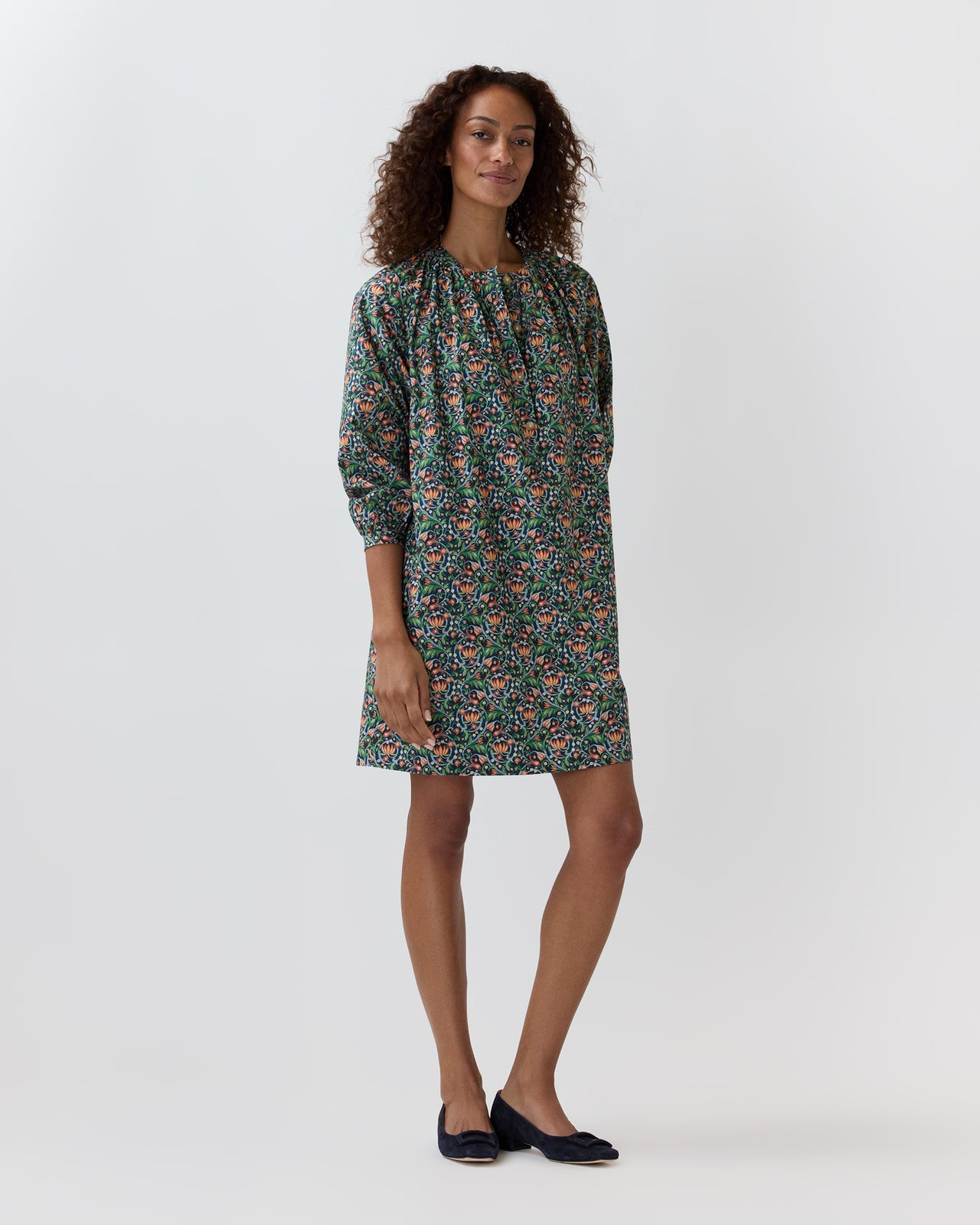 Callie Dress in Navy/Multi The Garden Room Liberty Fabric