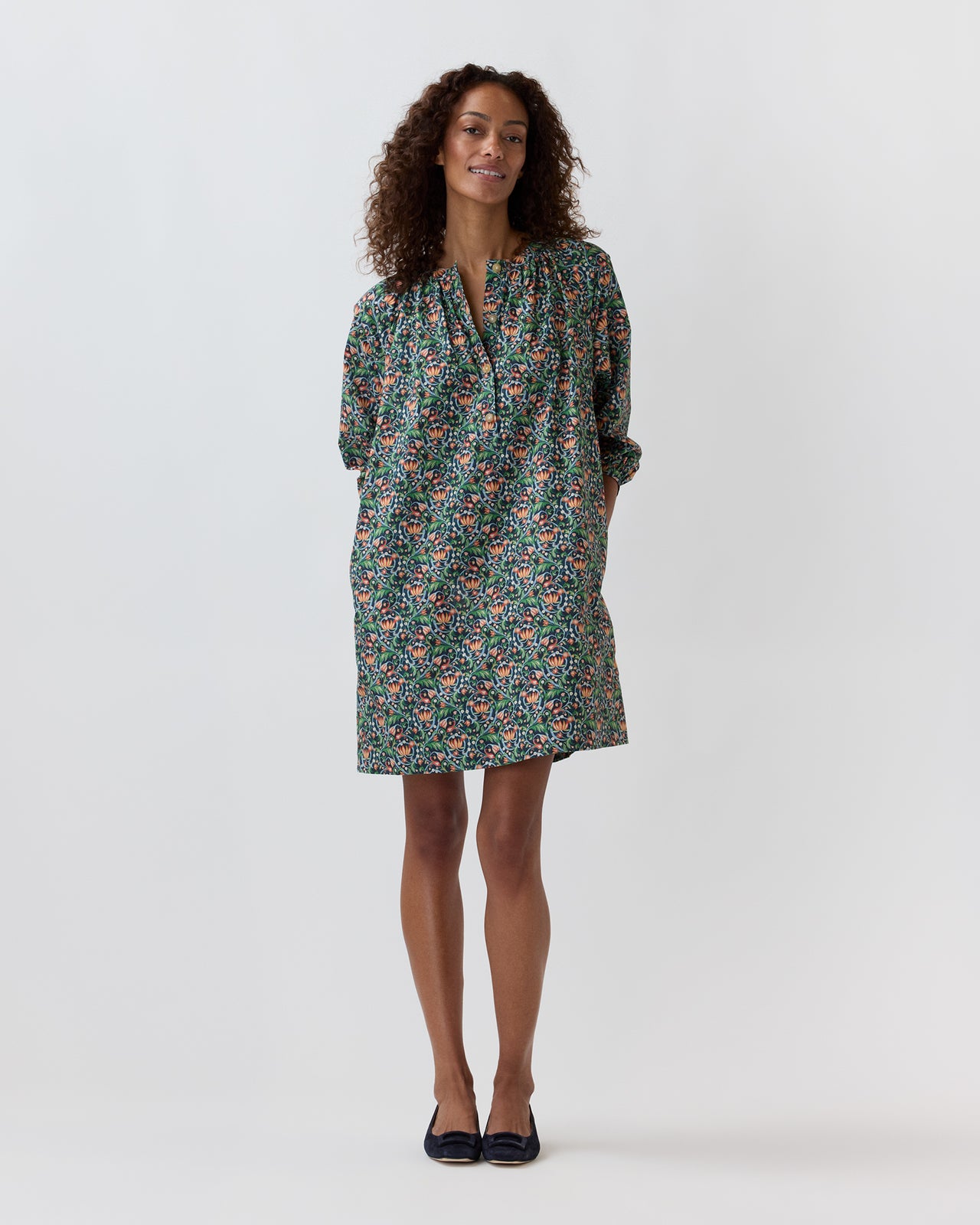 Callie Dress in Navy/Multi The Garden Room Liberty Fabric