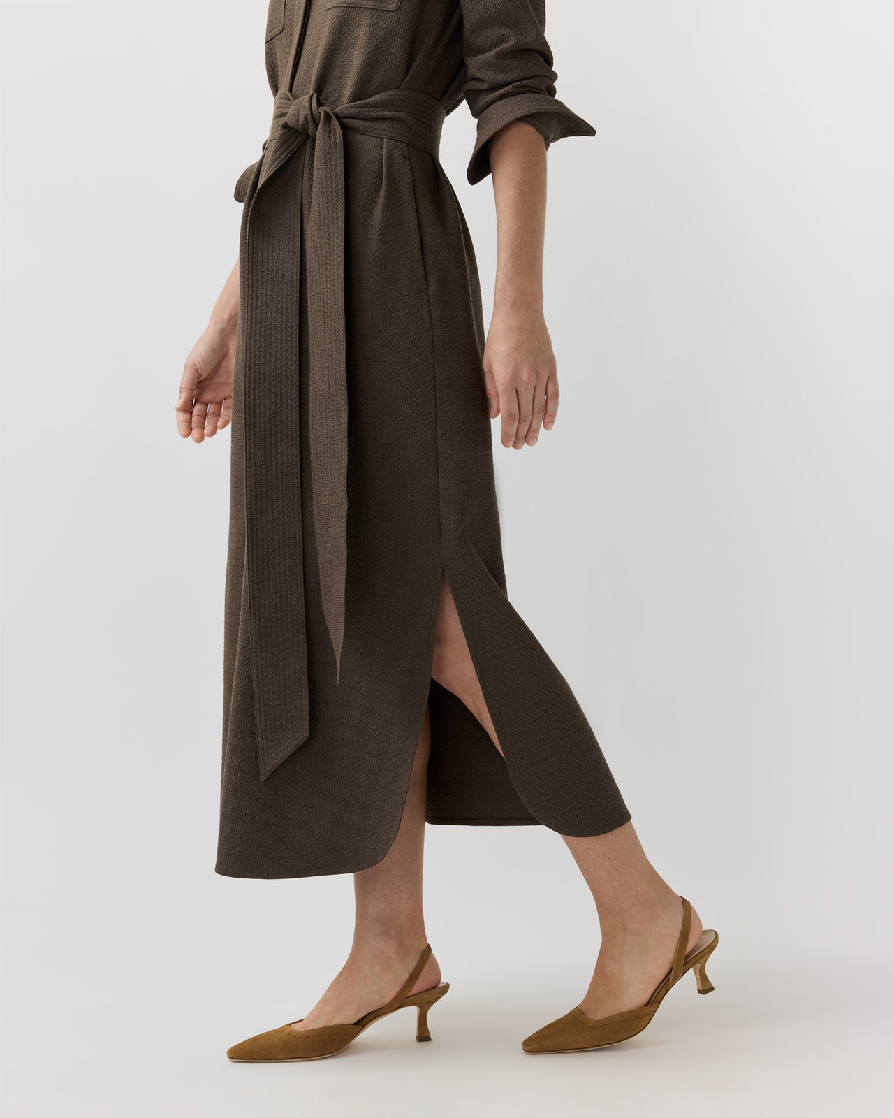 Maude Dress in Bark Crinkle Cotton/Wool