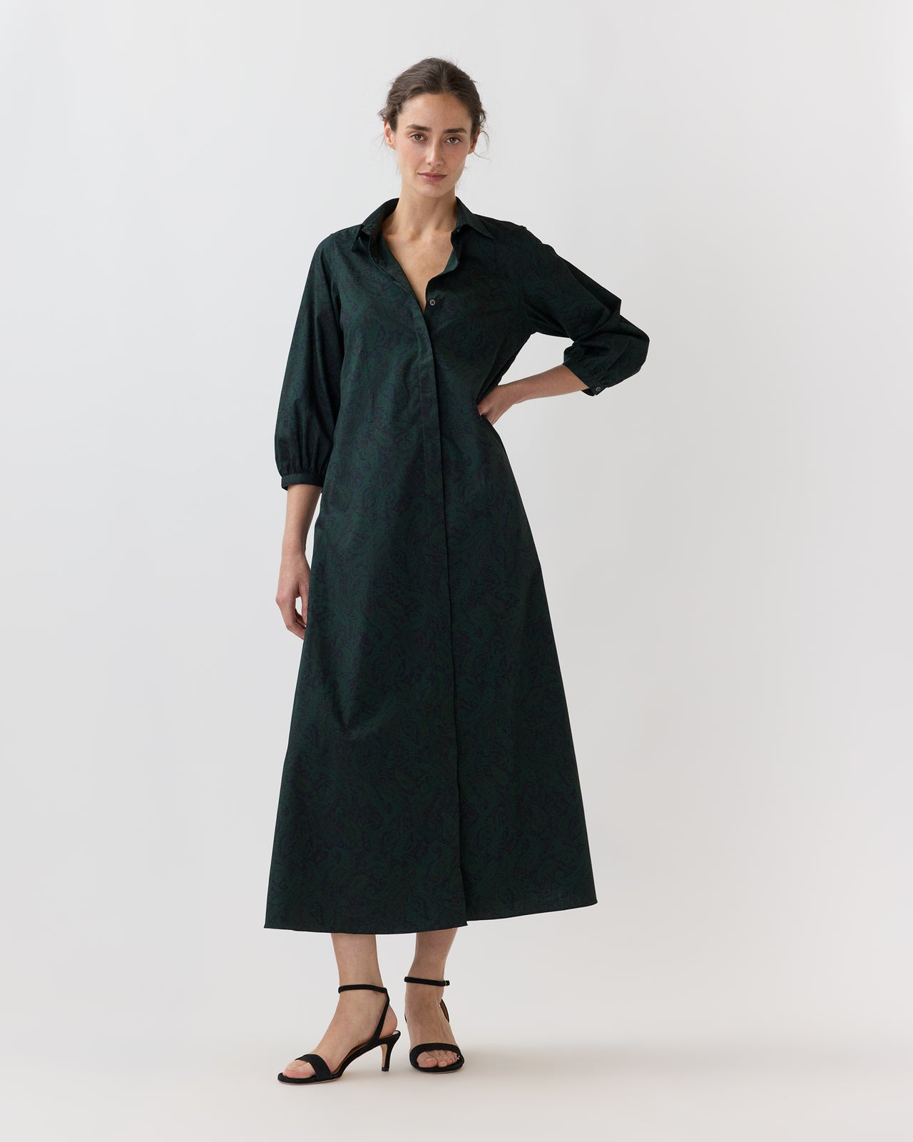 Virginia Dress in Navy/Forest Paisley Poplin