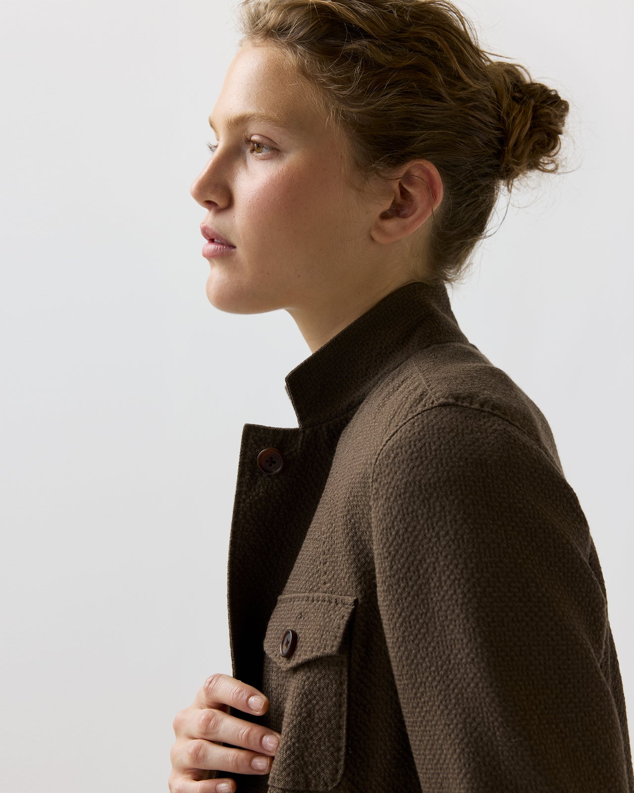 Cecile Cargo Jacket in Bark Crinkle Cotton/Wool
