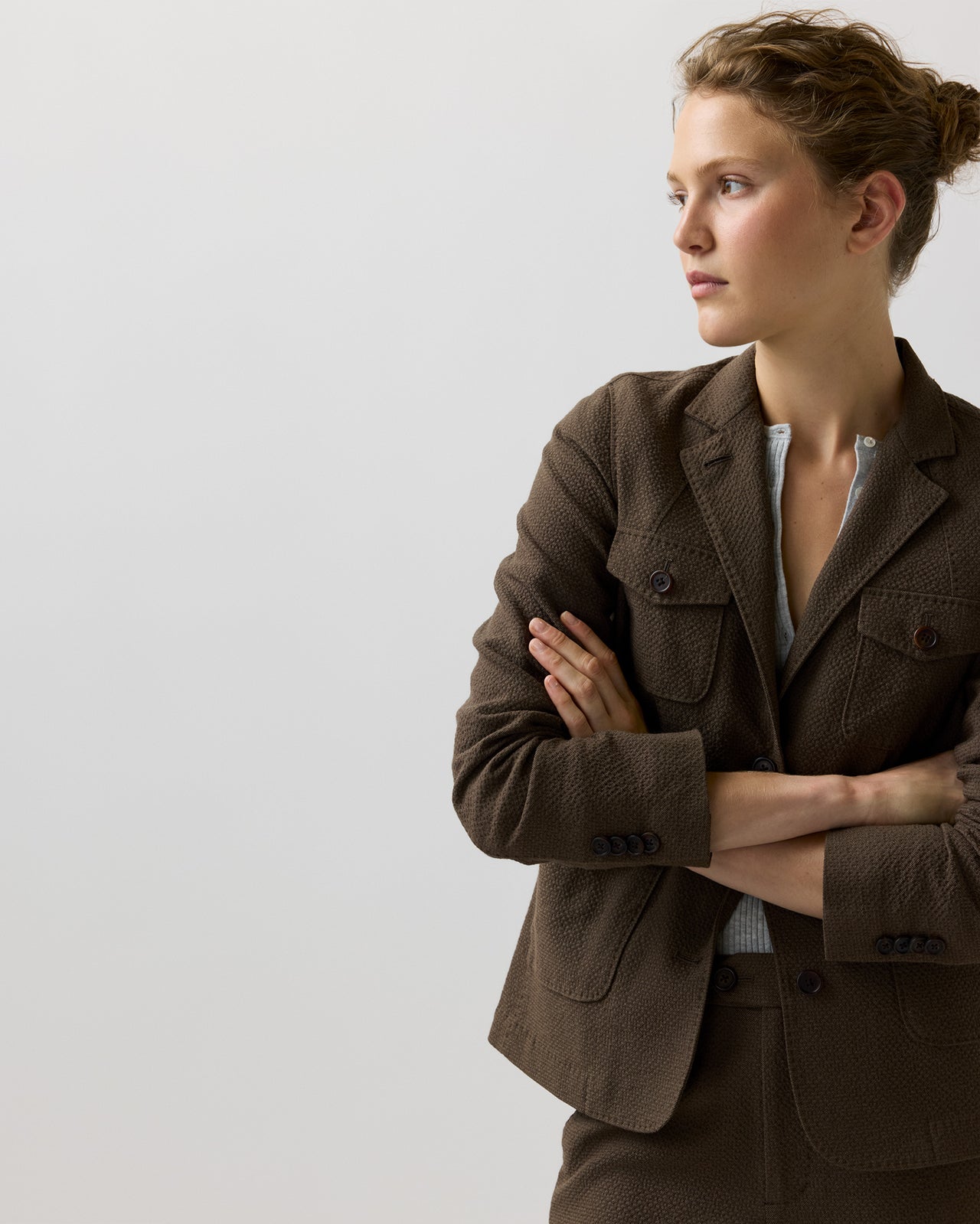 Cecile Cargo Jacket in Bark Crinkle Cotton/Wool