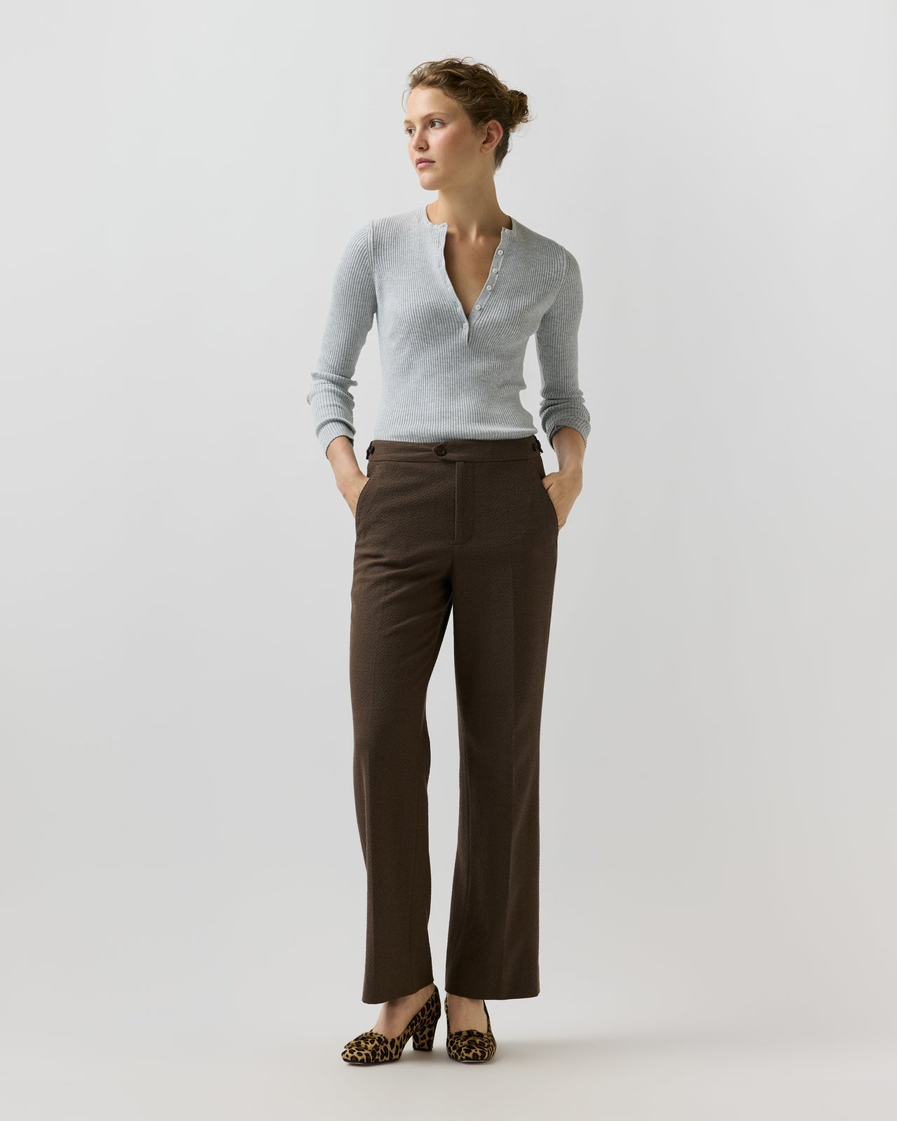 Billie Pant in Bark Crinkle Cotton/Wool