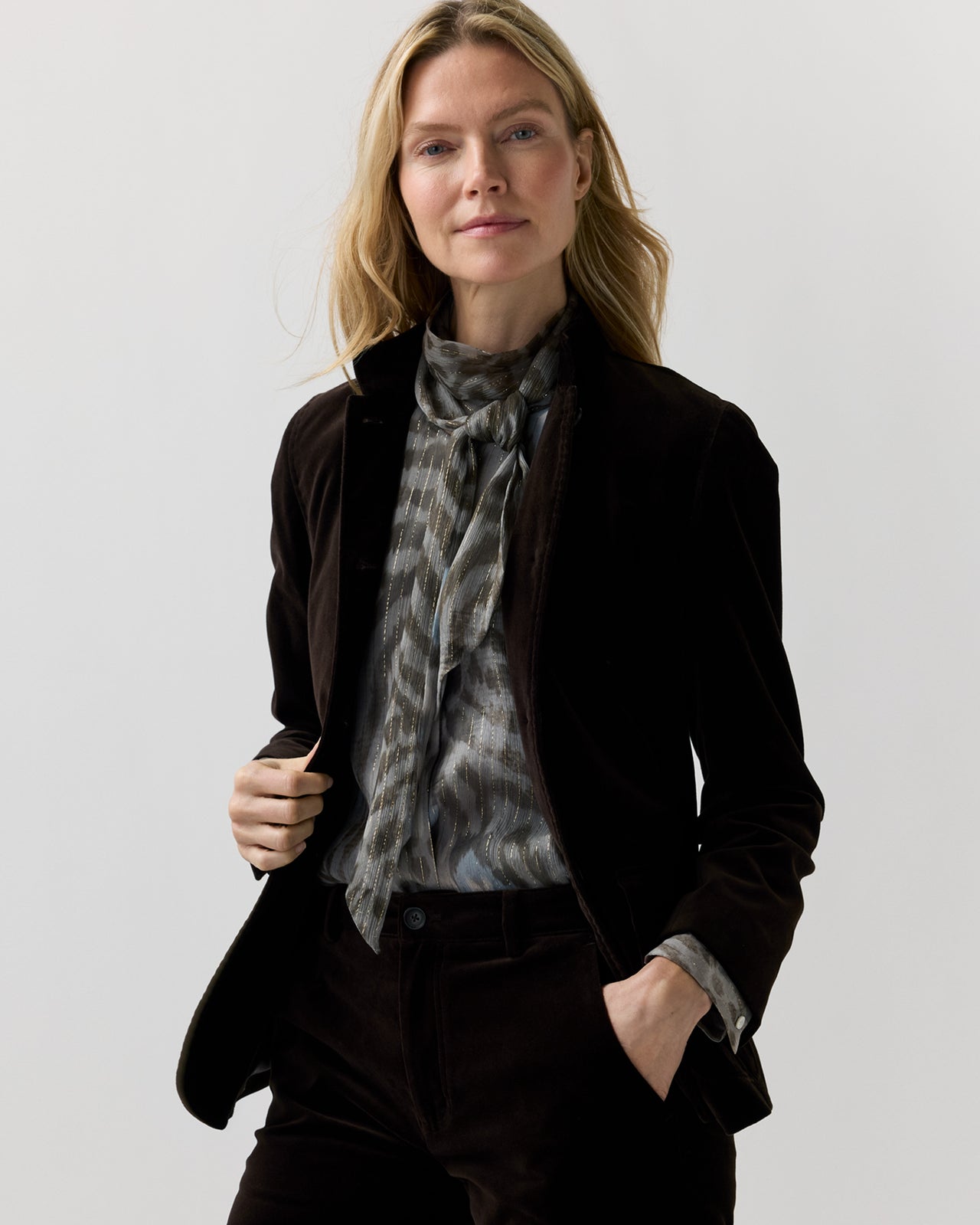 Marguerite Jacket in Chocolate Stretch Velveteen