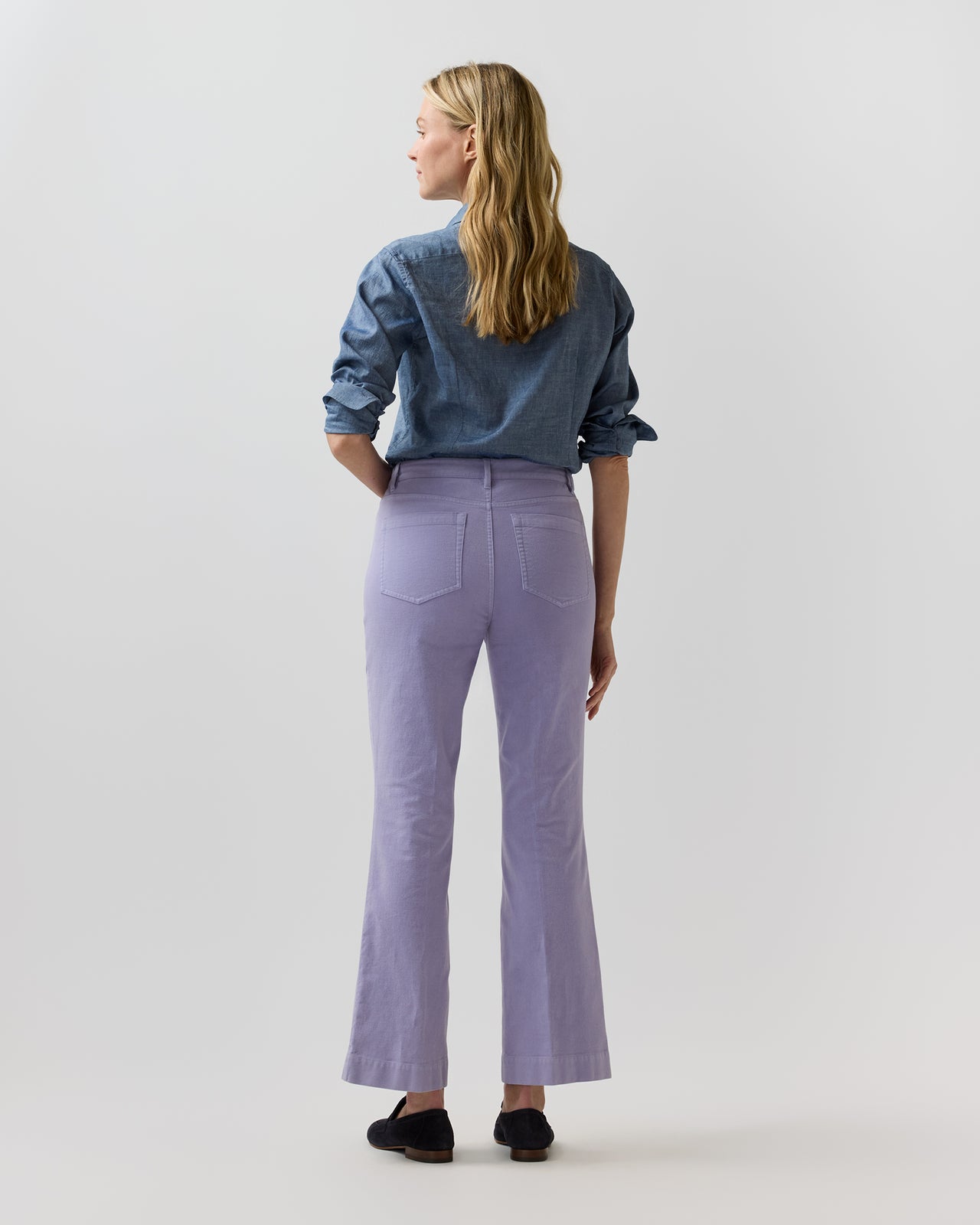 Kendall Flare 5-Pocket Jean in Lavender Stretch Moleskin