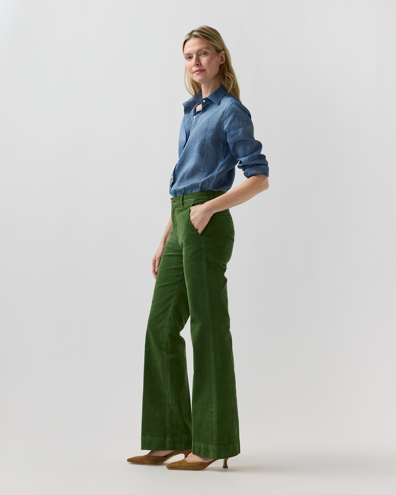 Lindy Trouser in Avocado Stretch Corduroy