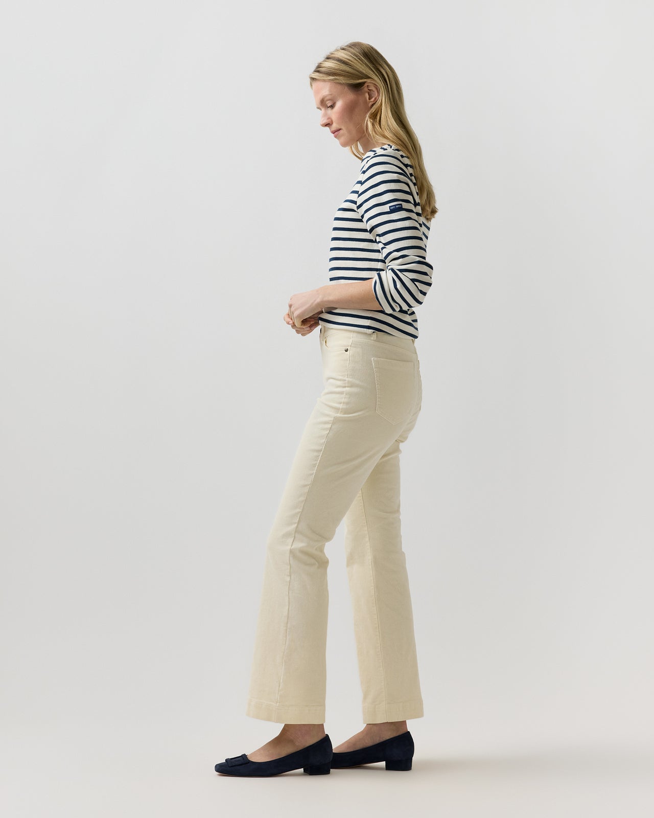 Kendall Flare 5-Pocket Jean in Ivory Stretch Corduroy