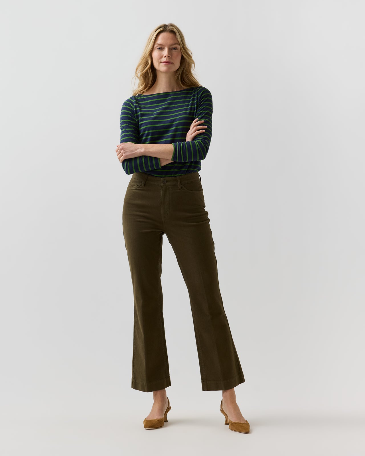 Kendall Flare 5-Pocket Jean in Moss Stretch Moleskin