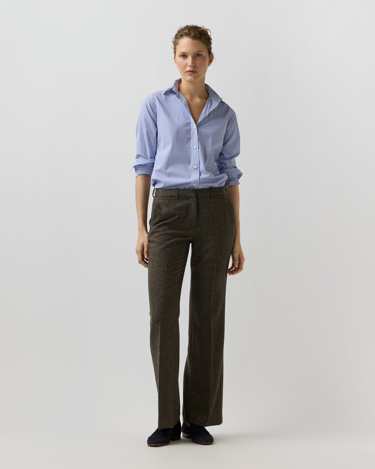 Lane Pant in Bark/Bone Wool/Cashmere Hopsack