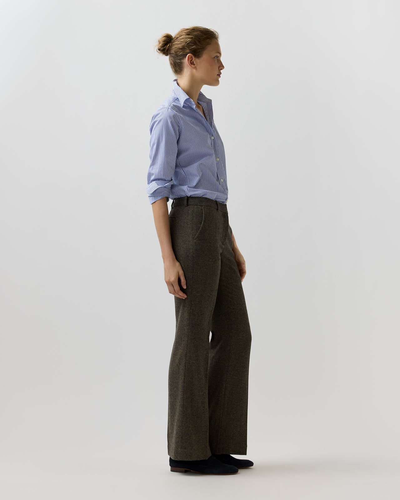 Lane Pant in Bark/Bone Wool/Cashmere Hopsack