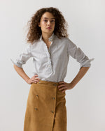 Load image into Gallery viewer, Frill Shirt in Olive/Bark Tattersall Poplin
