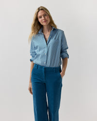 Sidney Shirt in Green/Sky Banker Stripe Poplin