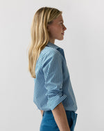 Load image into Gallery viewer, Sidney Shirt in Green/Sky Banker Stripe Poplin
