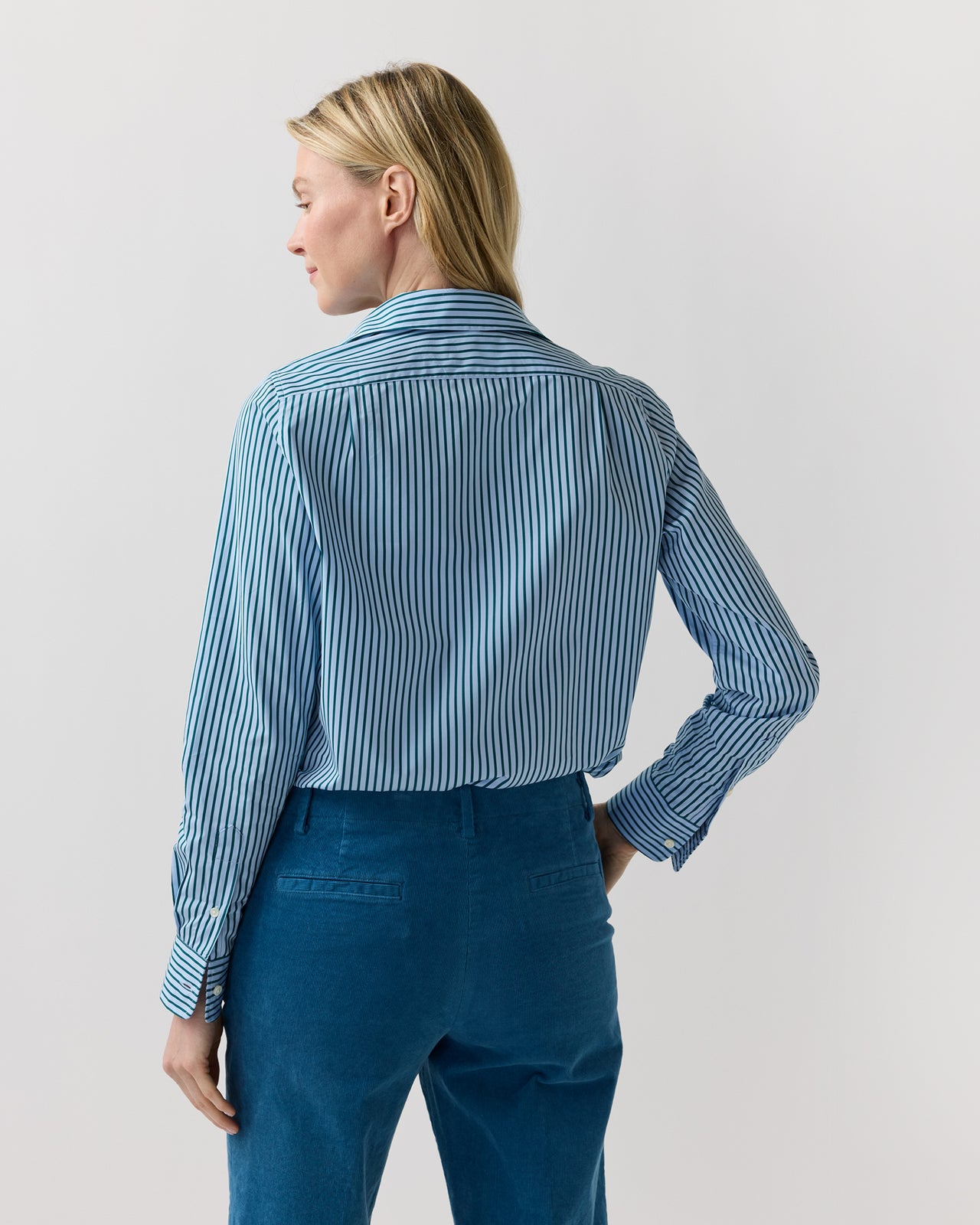 Sidney Shirt in Green/Sky Banker Stripe Poplin