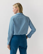 Load image into Gallery viewer, Sidney Shirt in Green/Sky Banker Stripe Poplin
