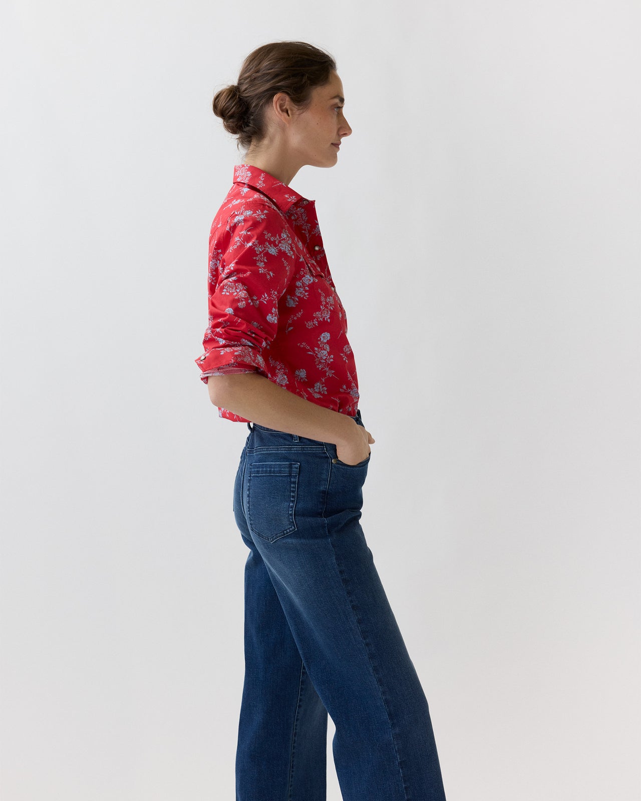 Western Shirt in Red Elizabeth Sketch Liberty Fabric