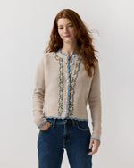 Load image into Gallery viewer, Aloise Embroidered Cardigan in Oatmeal/Multi Extra Fine Merino Wool
