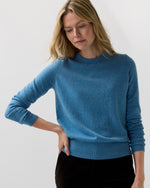 Load image into Gallery viewer, Kit Crewneck Sweater in Heather Cerulean Cashmere
