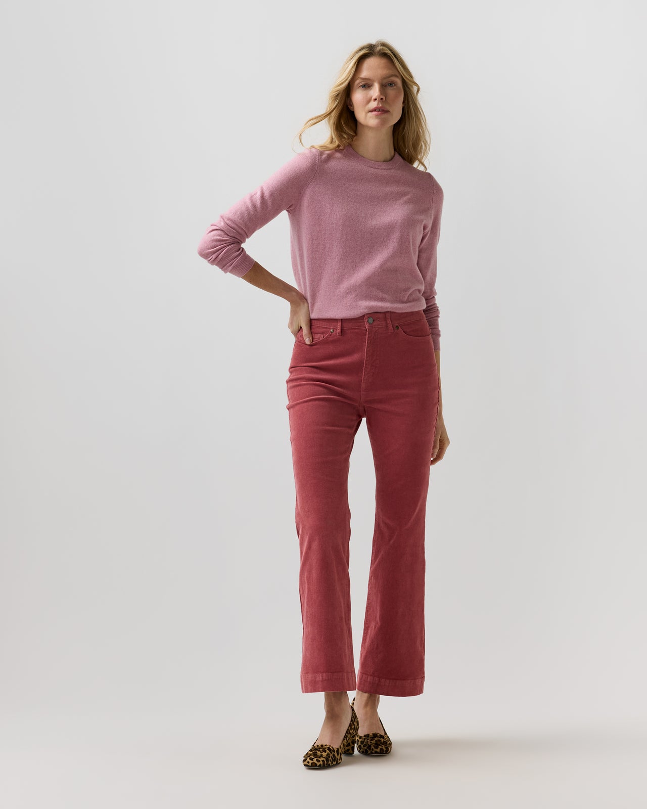 Kendall Flare 5-Pocket Jean in Rose Stretch Corduroy