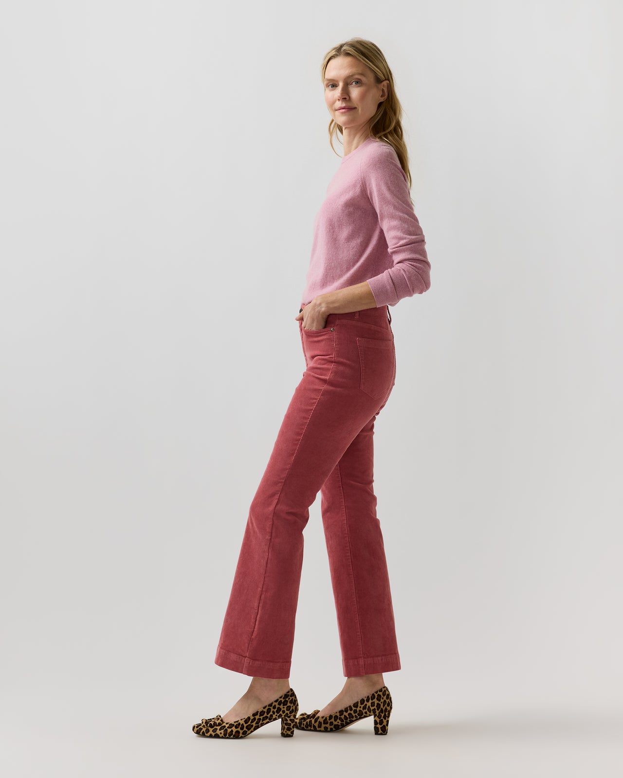 Kendall Flare 5-Pocket Jean in Rose Stretch Corduroy