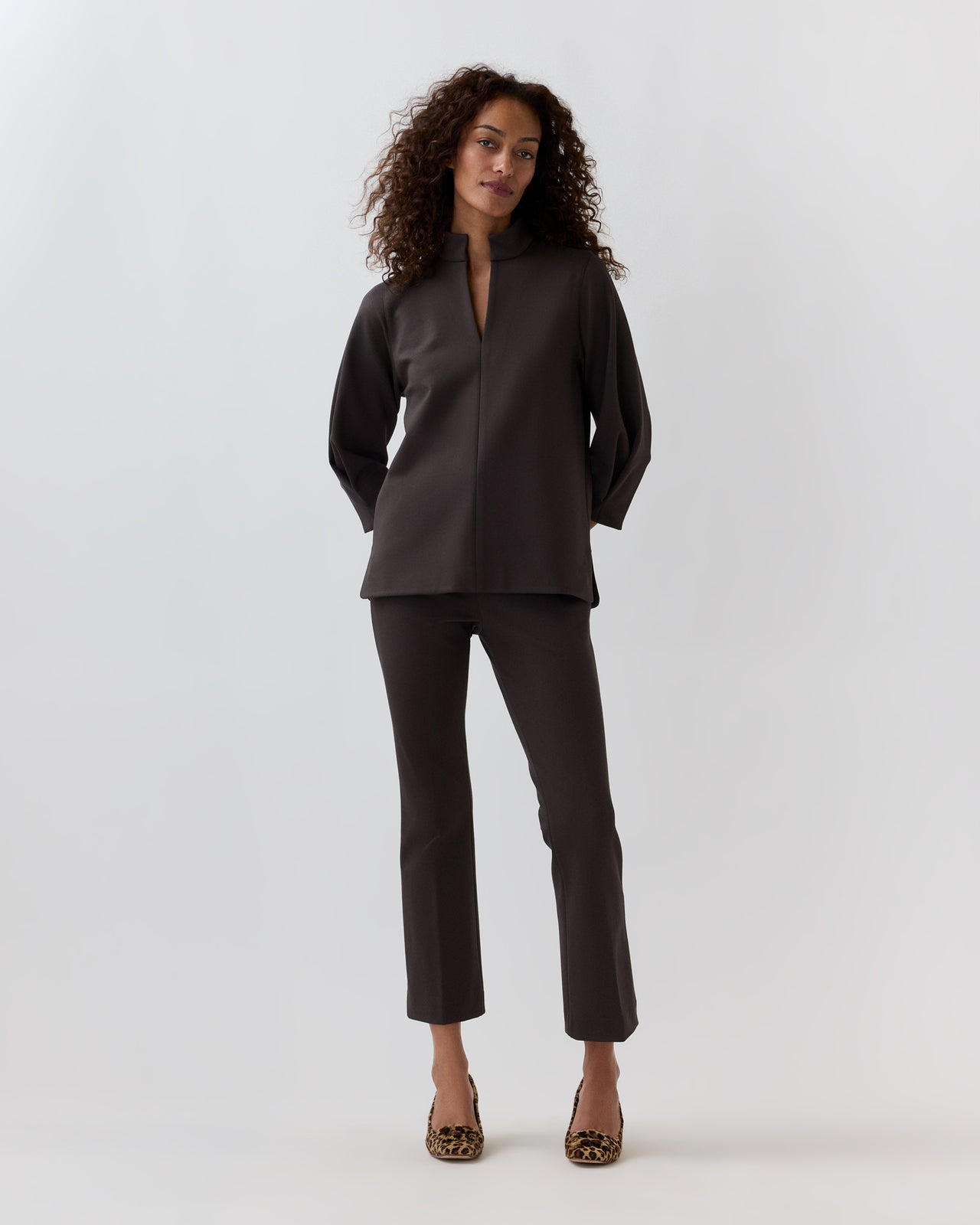 Violetta Tunic in Coffee Bi-Stretch Tricotine