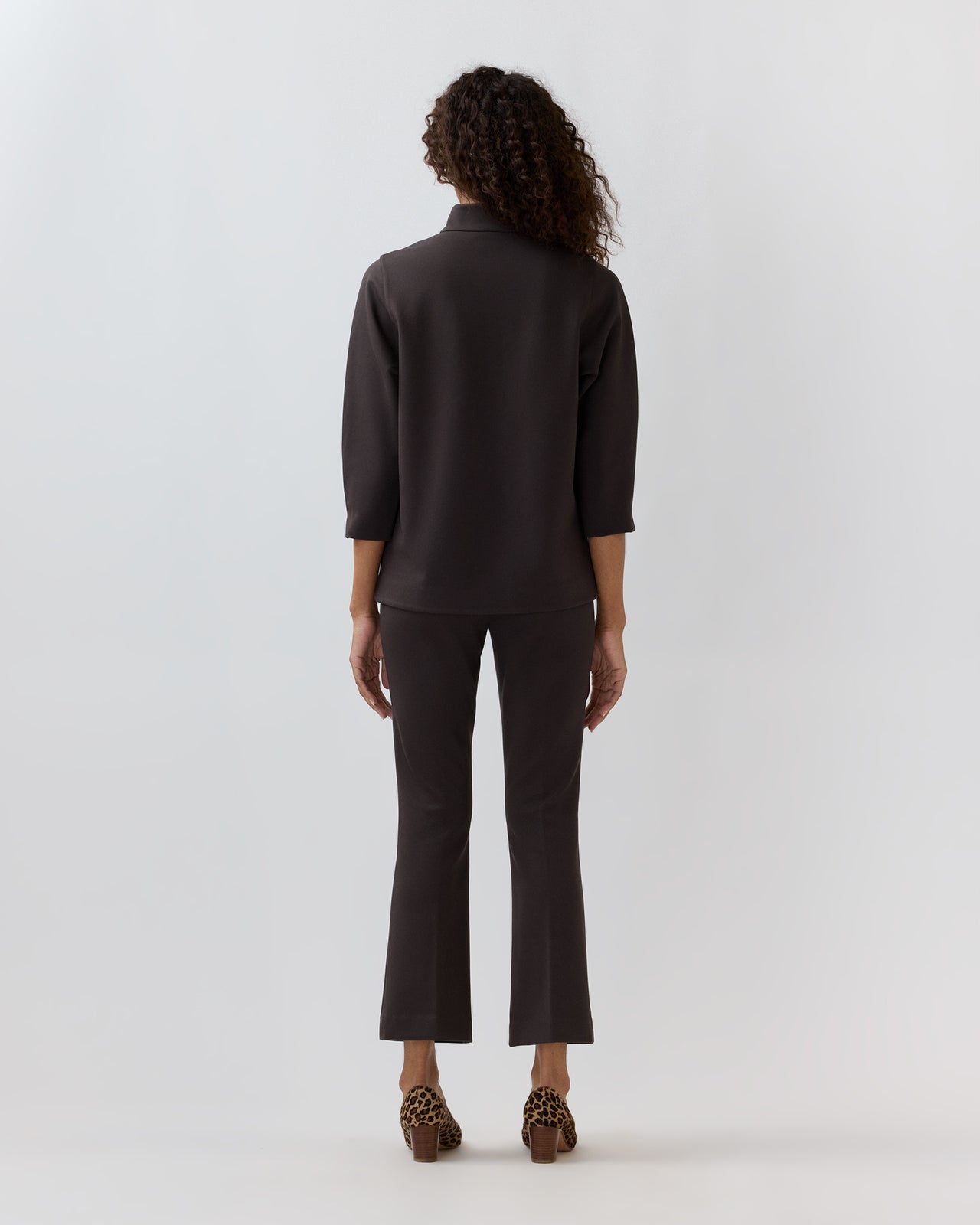 Faye Flare Cropped Pant in Coffee Bi-Stretch Tricotine