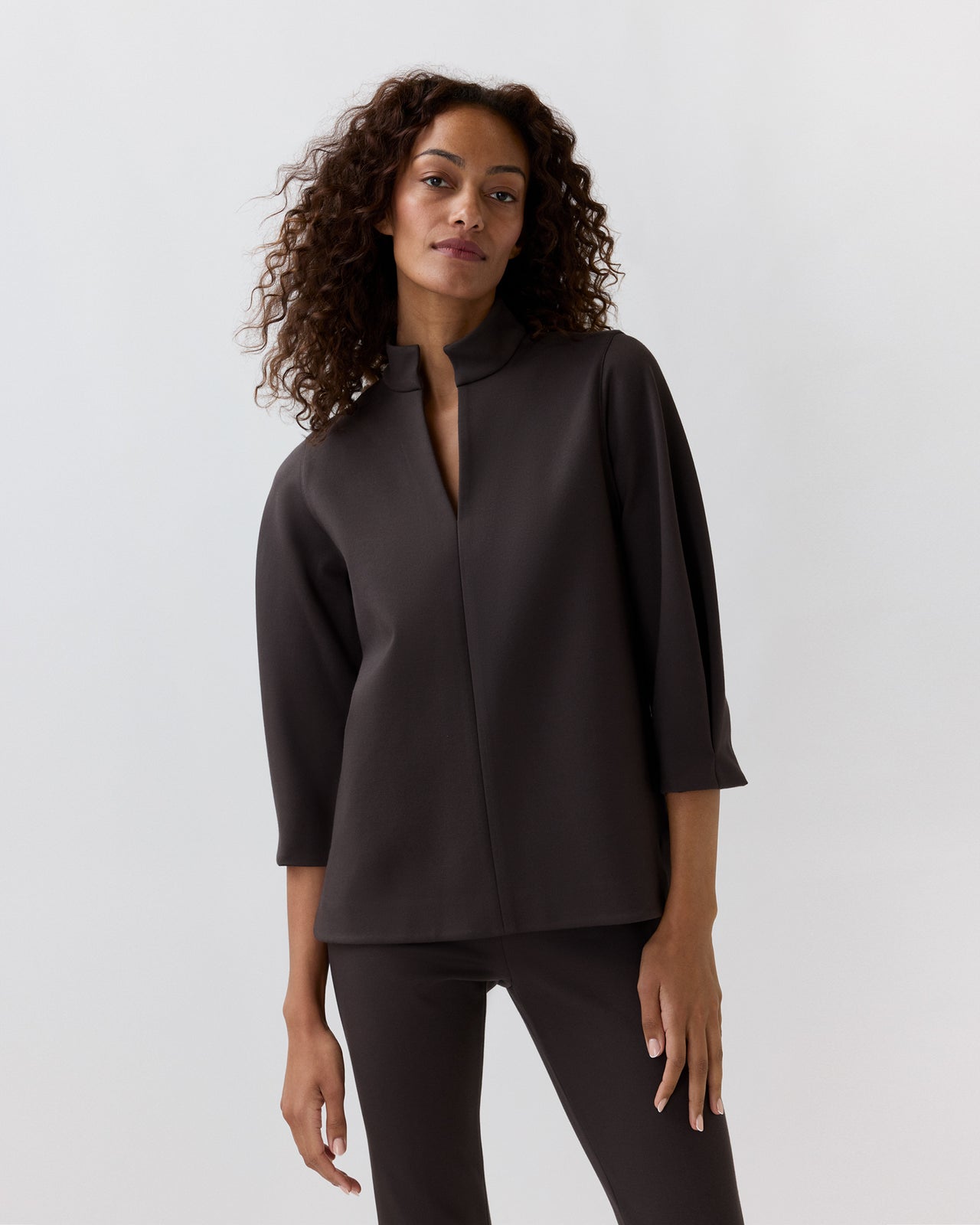 Violetta Tunic in Coffee Bi-Stretch Tricotine