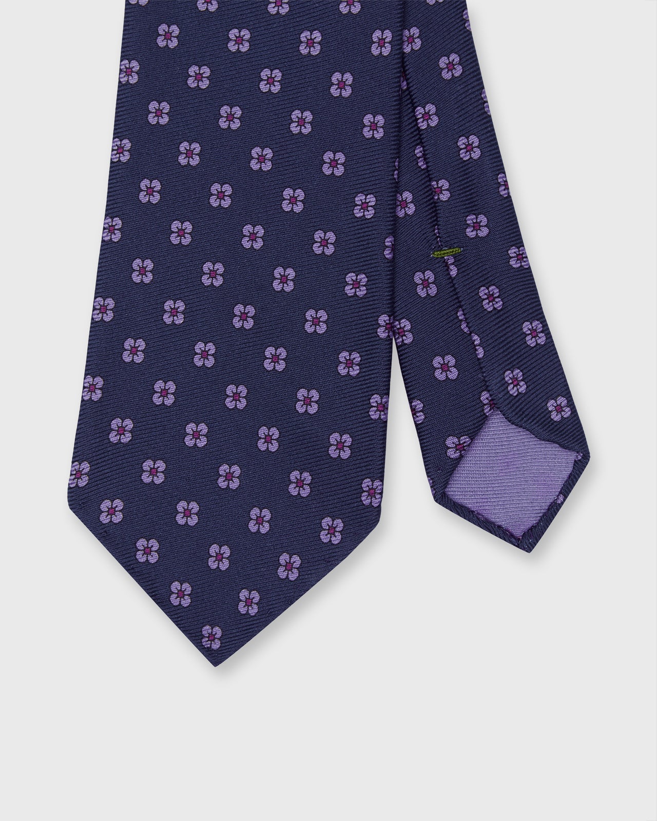 Silk Print Tie in Navy/Hyacinth Flower