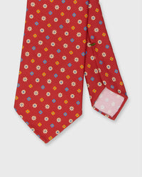 Silk Print Tie in Tomato/Sky/Buttercream Flower