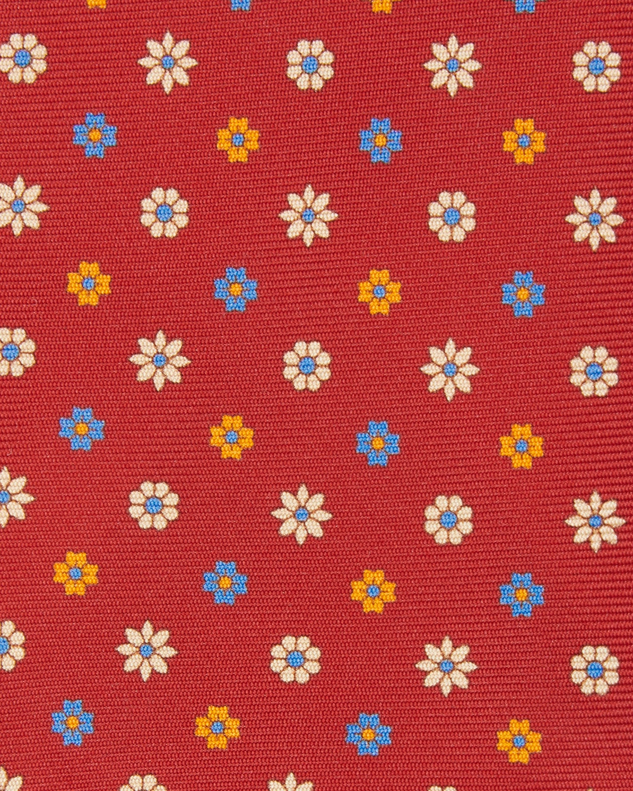 Silk Print Tie in Tomato/Sky/Buttercream Flower