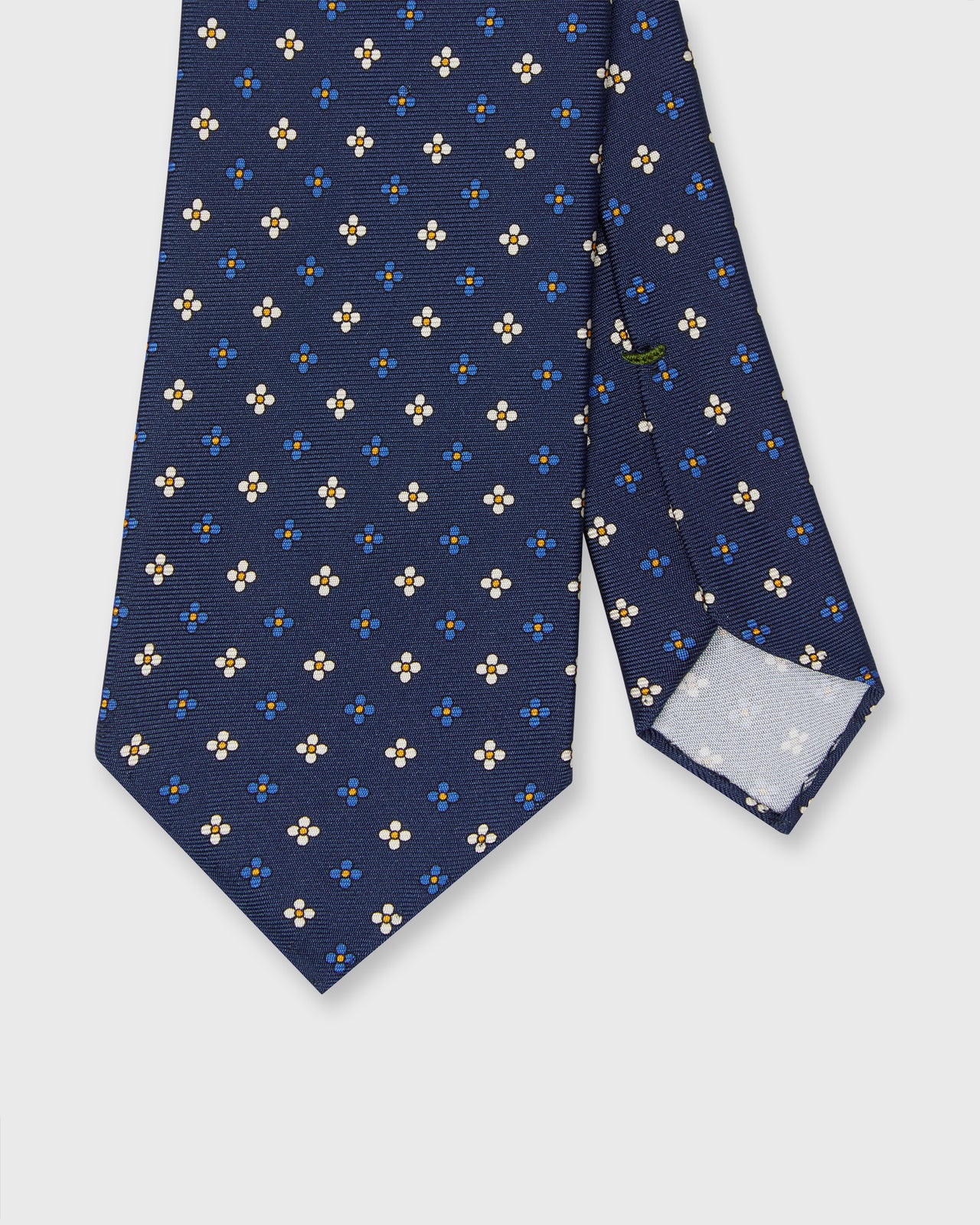Silk Print Tie in Navy/Royal/Buttercream Flower
