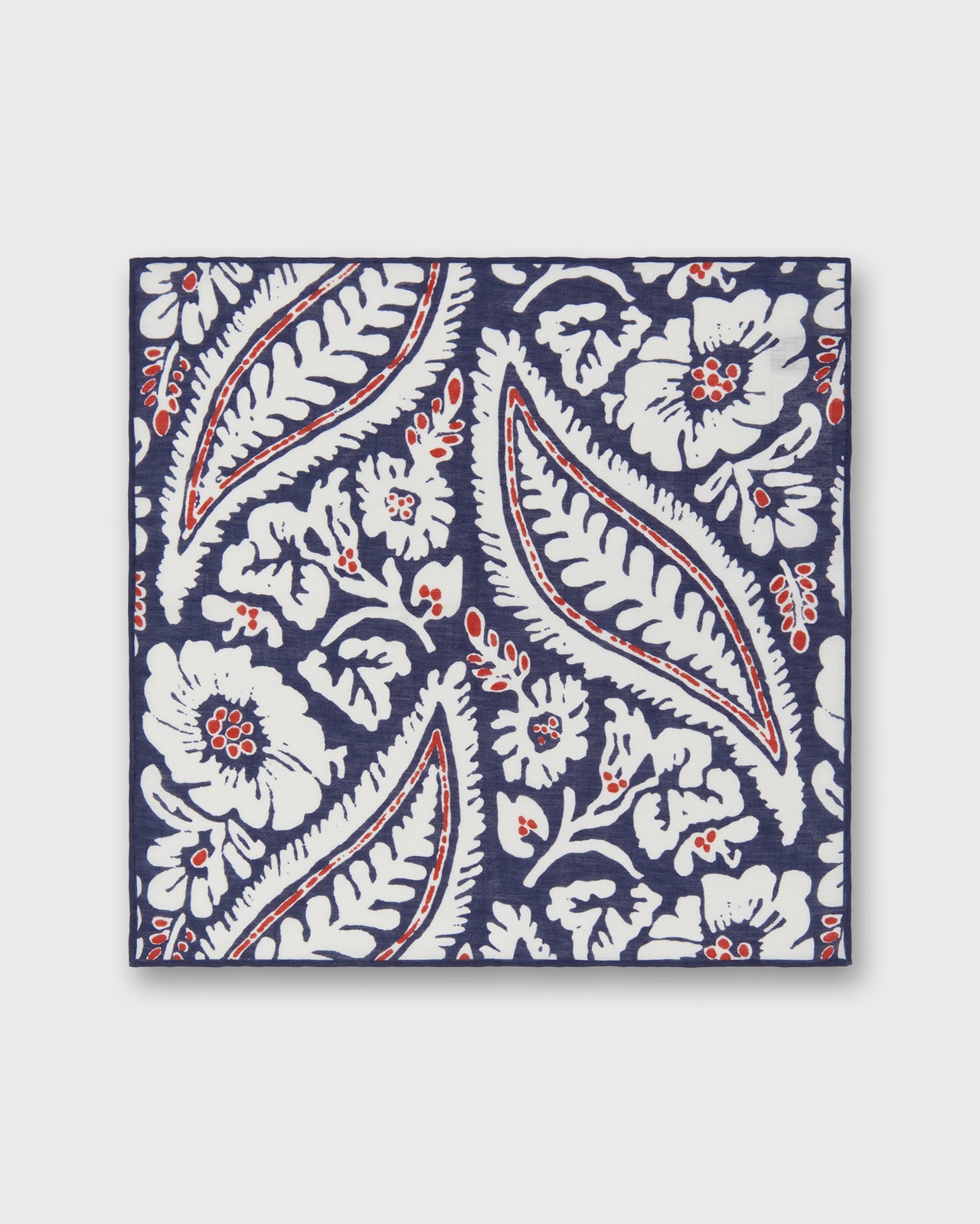 Hand-Rolled Cotolino Pocket Square in Navy/Chalk/Red Large Paisley