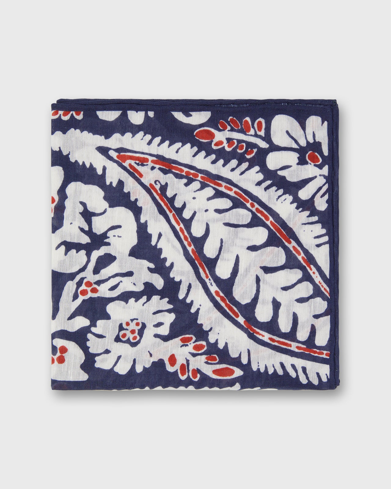 Hand-Rolled Cotolino Pocket Square in Navy/Chalk/Red Large Paisley