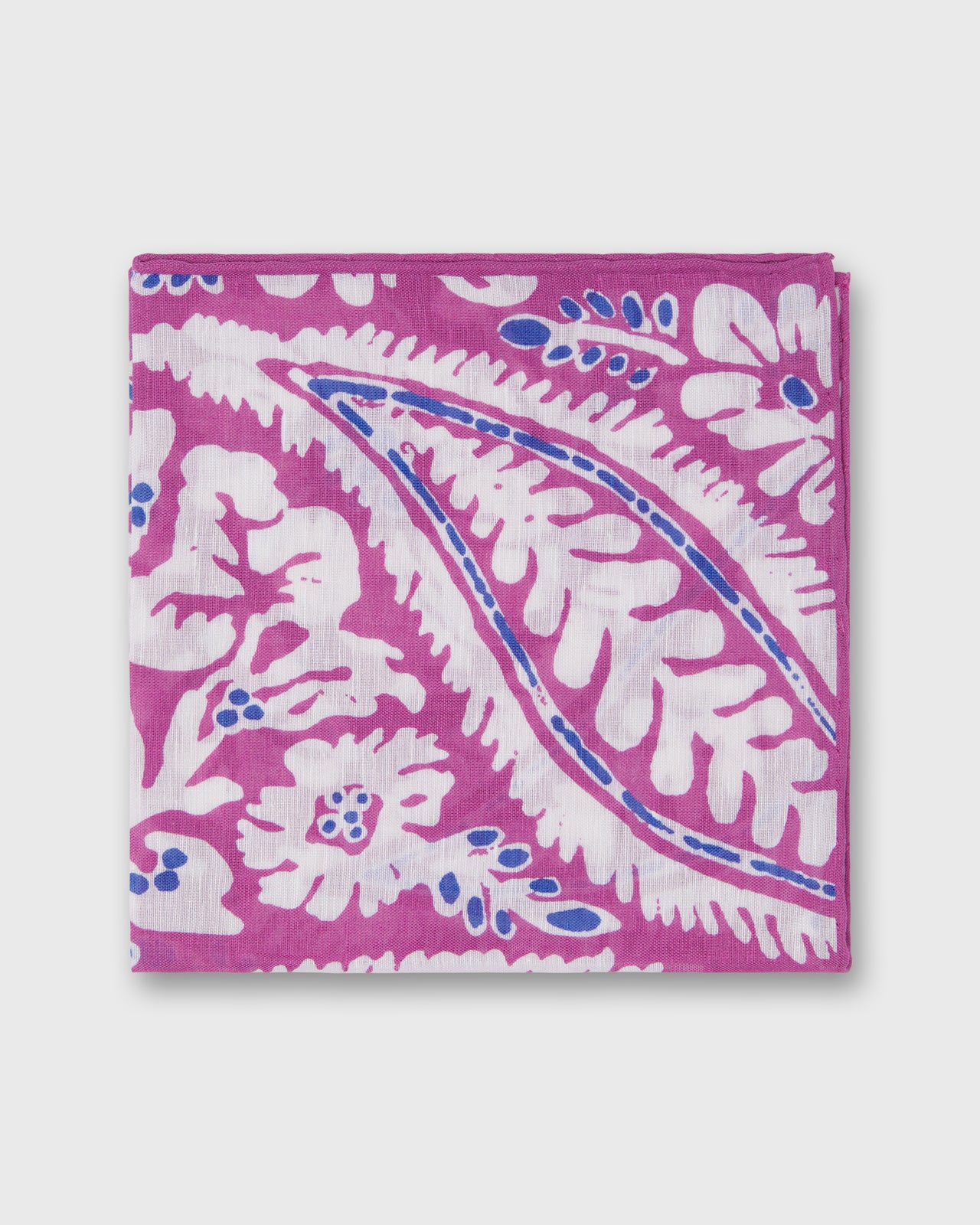 Hand-Rolled Linen/Cotton Pocket Square in Berry/Bone/Lapis Large Paisley