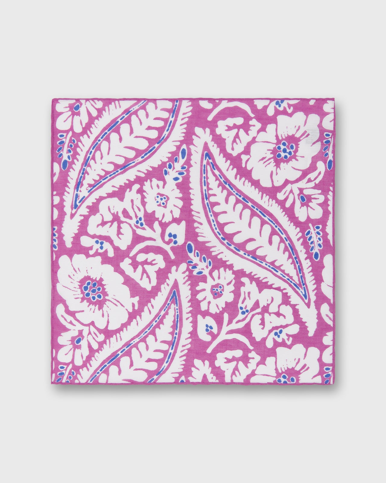 Hand-Rolled Linen/Cotton Pocket Square in Berry/Bone/Lapis Large Paisley
