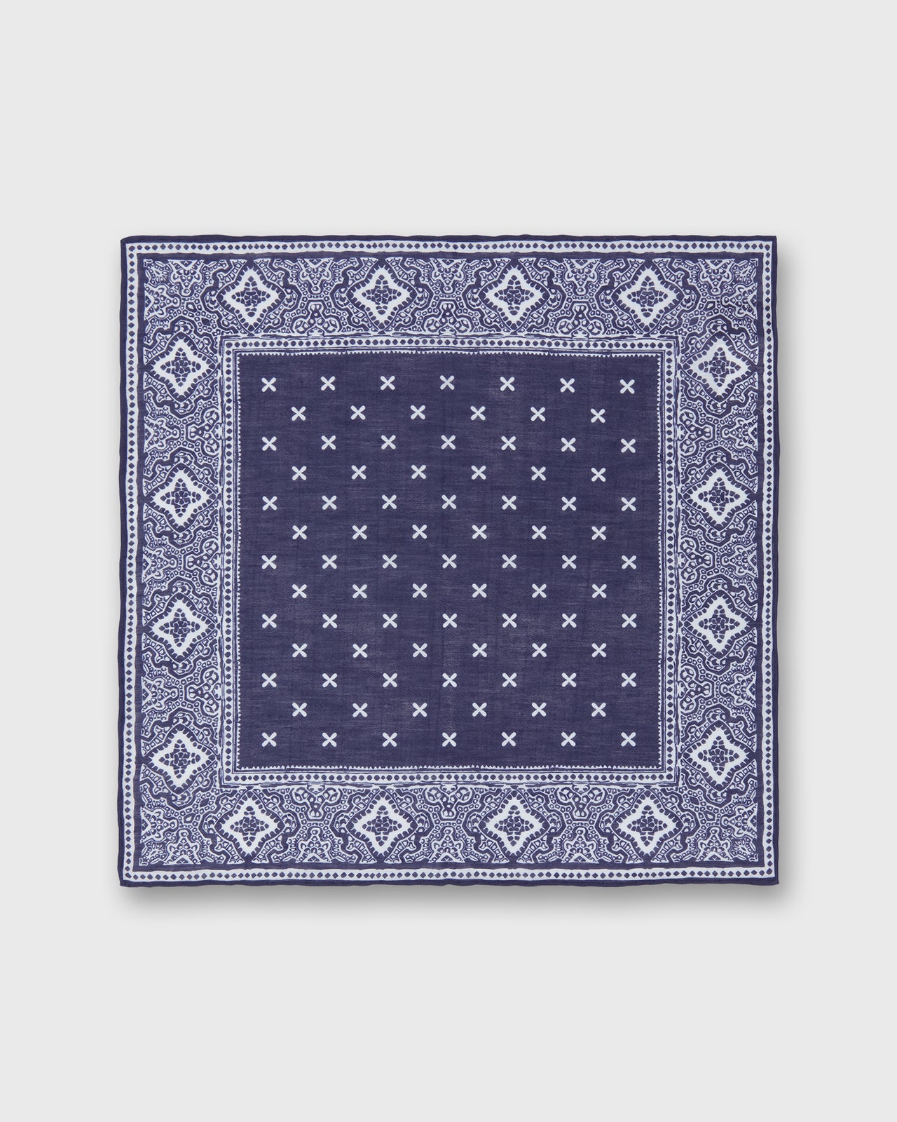 Hand-Rolled Cotolino Pocket Square in Blue/Bone Paisley Bandana