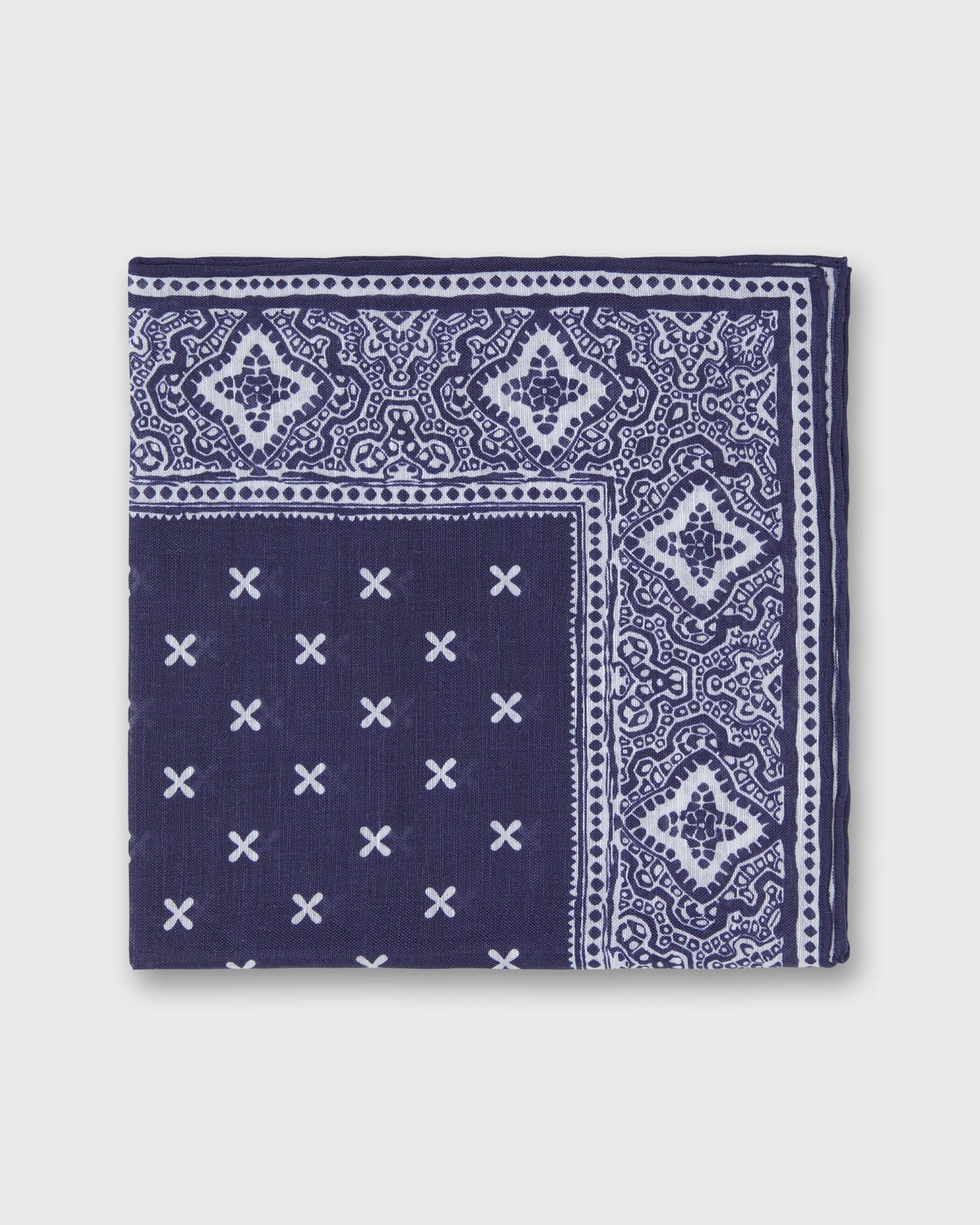 Hand-Rolled Cotolino Pocket Square in Blue/Bone Paisley Bandana