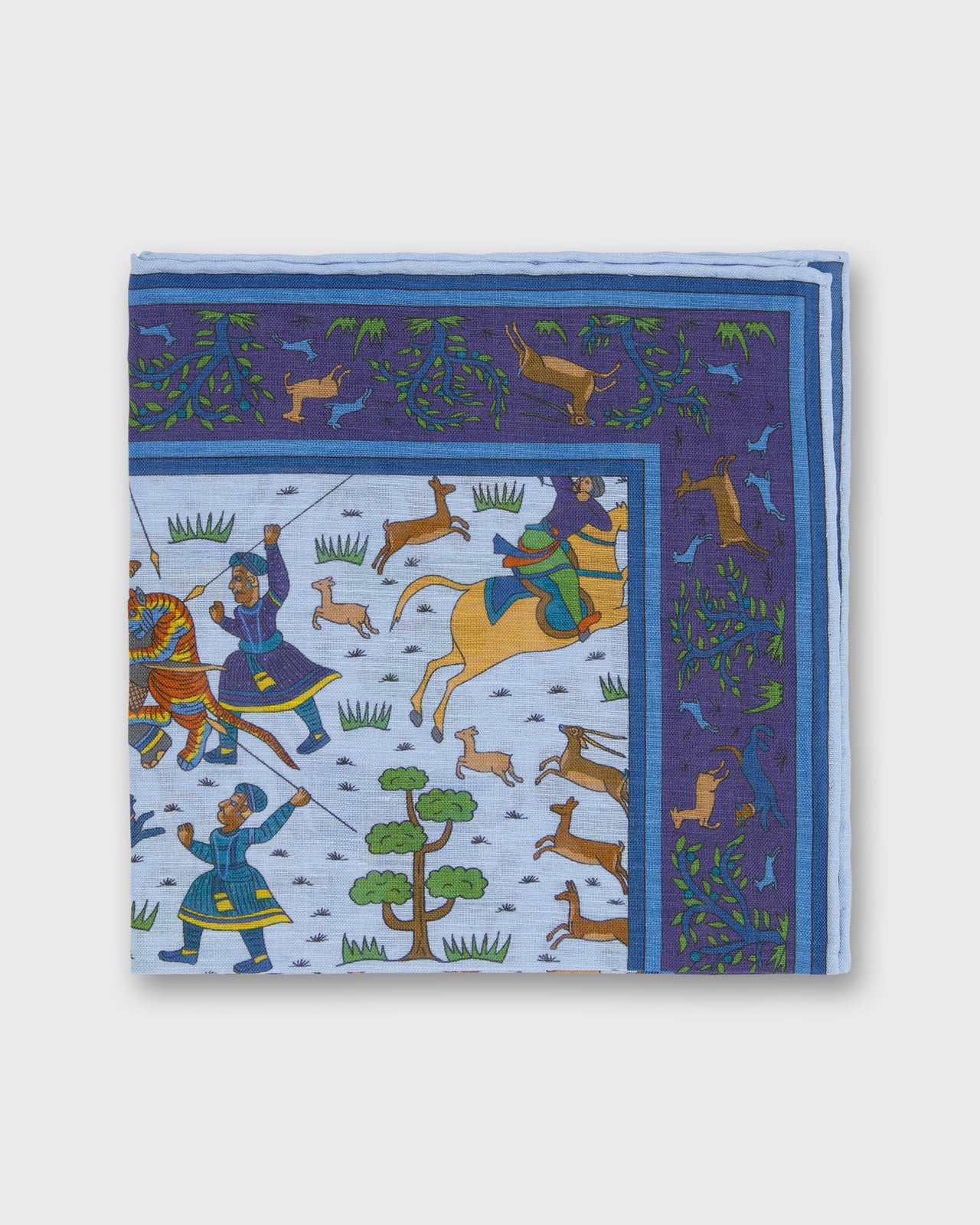 Hand-Rolled Linen/Cotton Pocket Square in Sky Archer Scene
