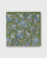 Load image into Gallery viewer, Hand-Rolled Linen/Cotton Pocket Square in Green/Sky Jacobean Floral

