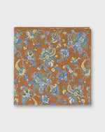 Load image into Gallery viewer, Hand-Rolled Linen/Cotton Pocket Square in Cognac/Sky Jacobean Floral
