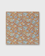 Load image into Gallery viewer, Hand-Rolled Linen/Cotton Pocket Square in Cognac/Sky Jacobean Floral
