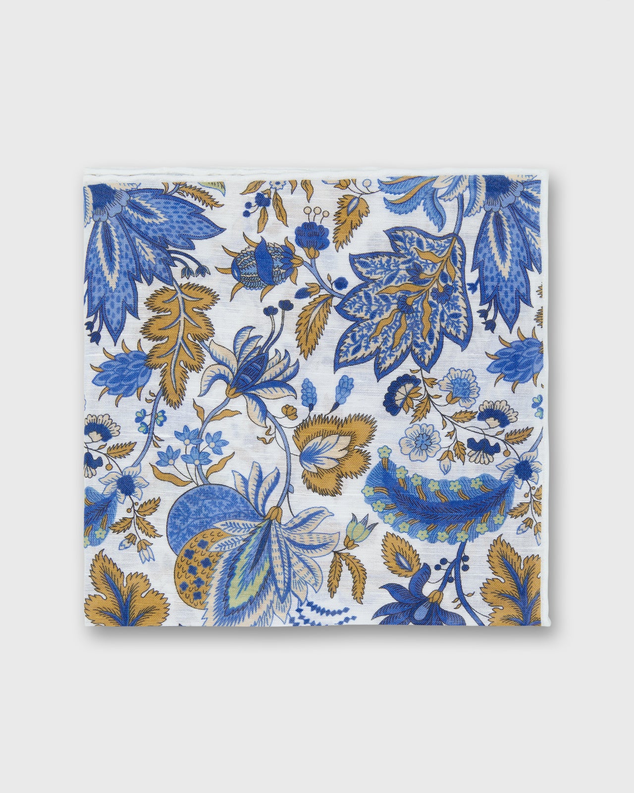 Hand-Rolled Linen/Cotton Pocket Square in Chalk/Navy Botanical