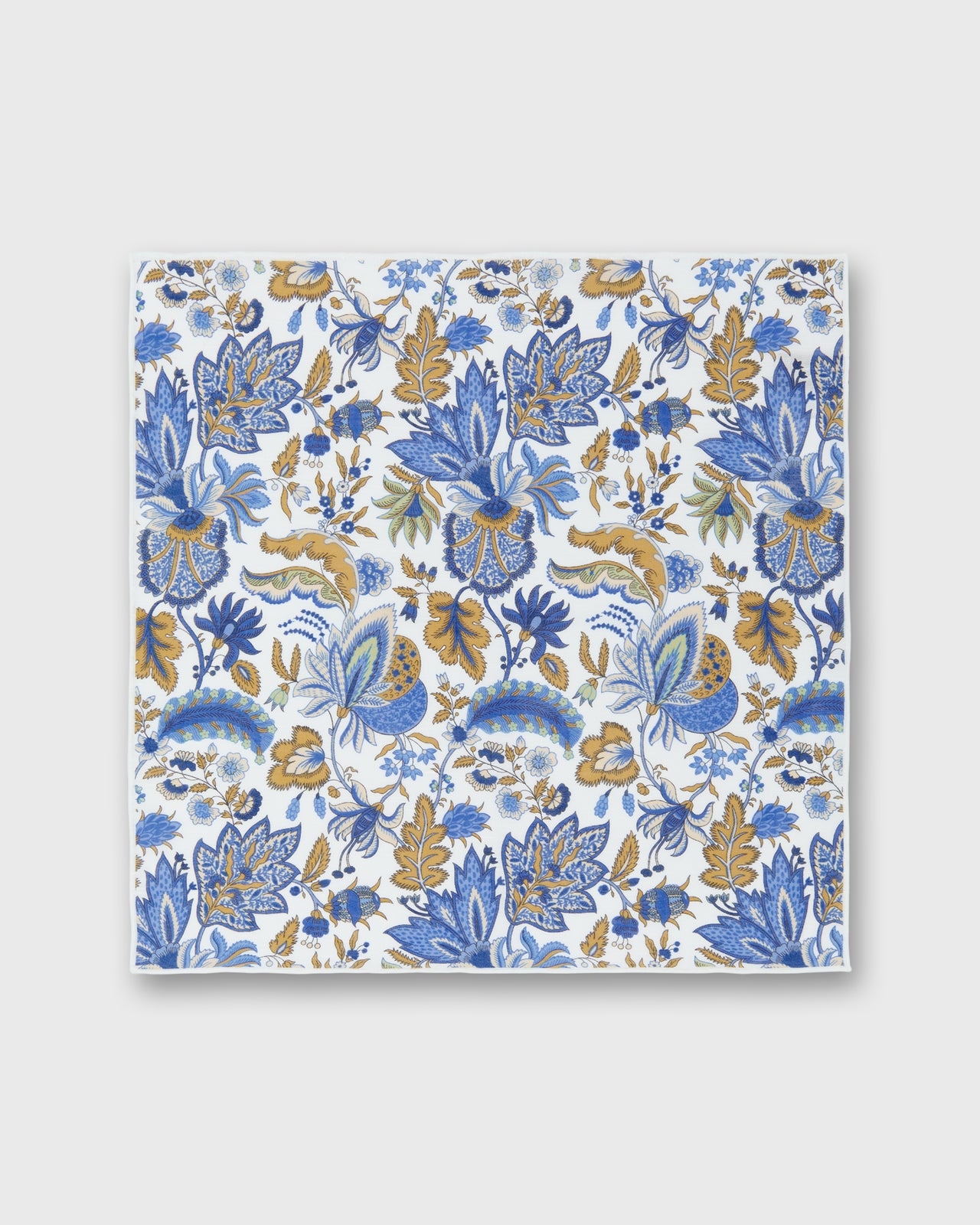 Hand-Rolled Linen/Cotton Pocket Square in Chalk/Navy Botanical