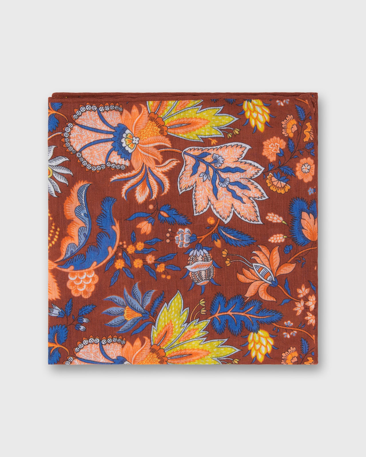 Hand-Rolled Cotolino Pocket Square in Brick/Lovat Botanical