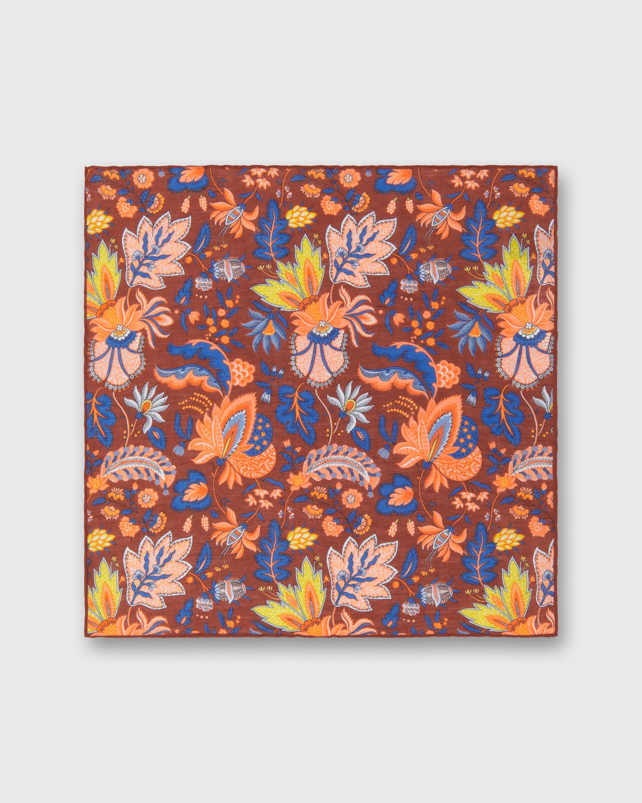 Hand-Rolled Cotolino Pocket Square in Brick/Lovat Botanical