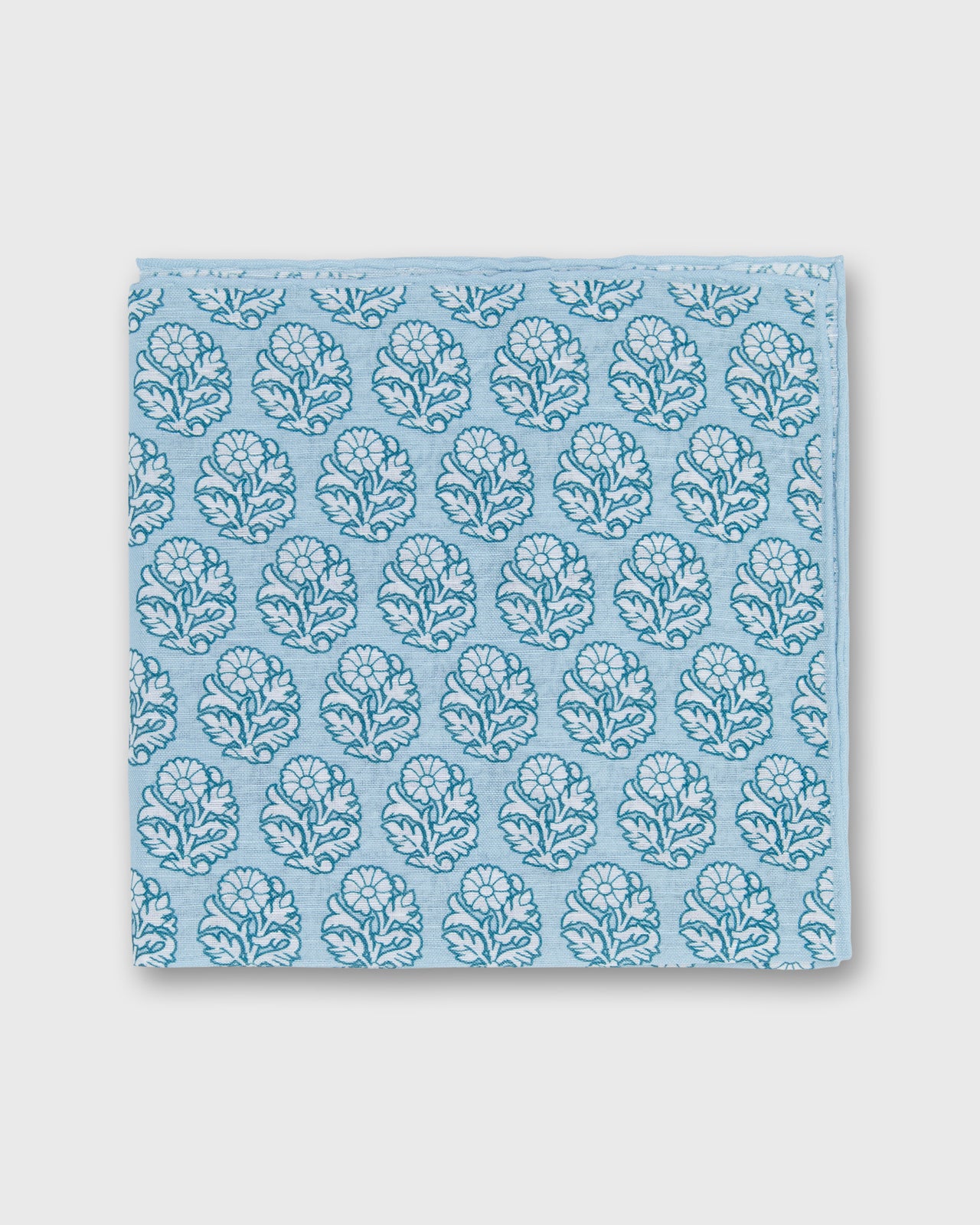 Hand-Rolled Cotolino Pocket Square in Seafoam/Bone Flower