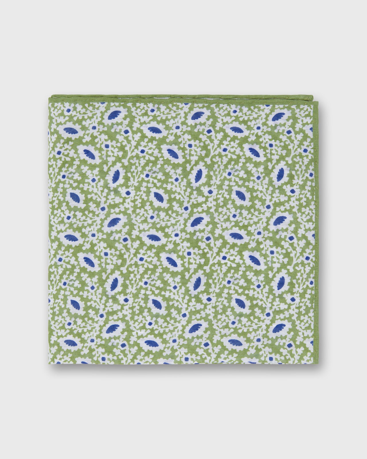 Hand-Rolled Linen/Cotton Pocket Square in Spring/Chalk/Navy Floral