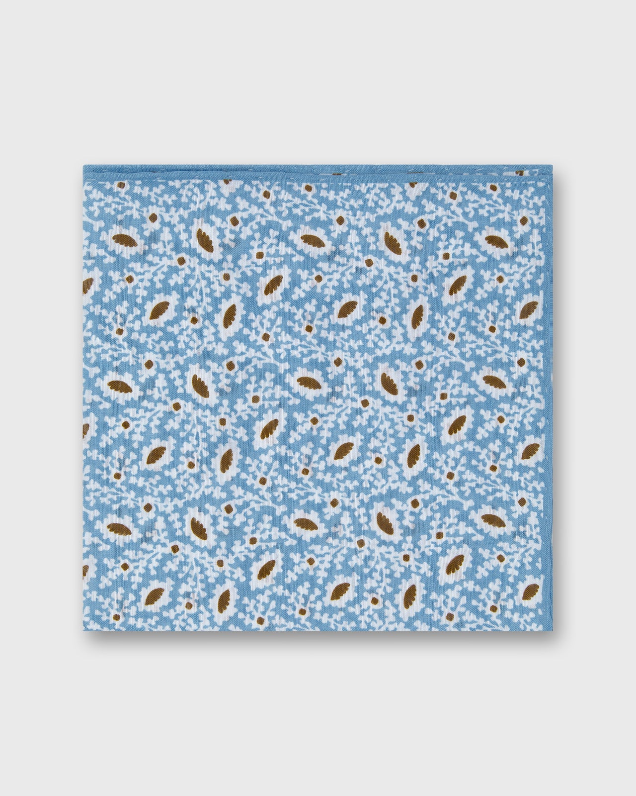 Hand-Rolled Cotolino Pocket Square in Sky/Chalk/Brown Floral