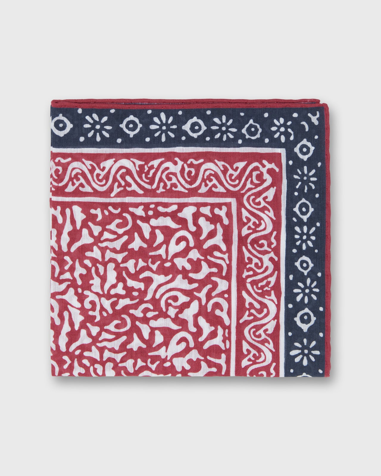 Hand-Rolled Cotolino Pocket Square in Red/Navy Abstract